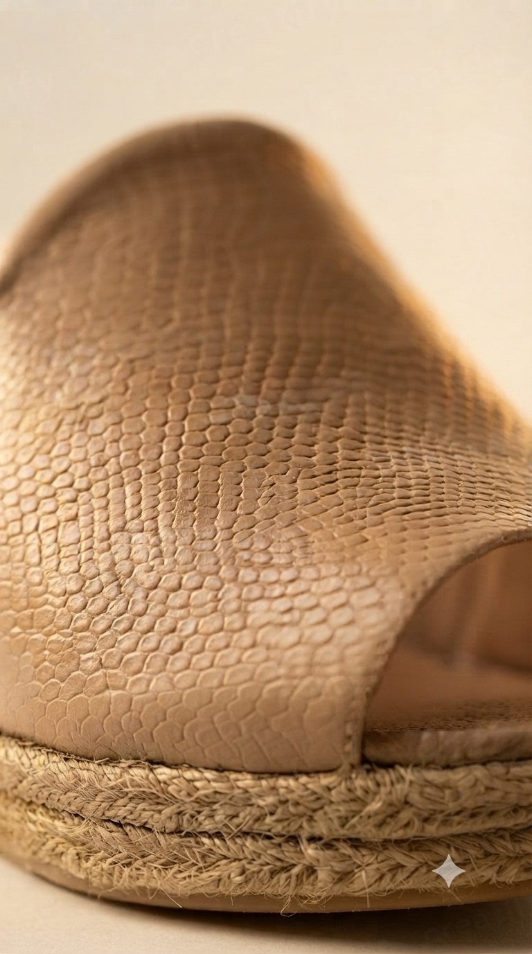 Sandalia de cuero artesanal, detalle de textura